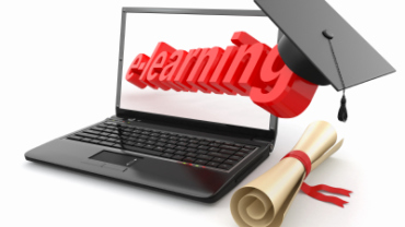 E-learning. Laptop, diploma and mortar board. 3d
